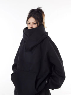 Loose High Collar Fleece Lined Hoodie